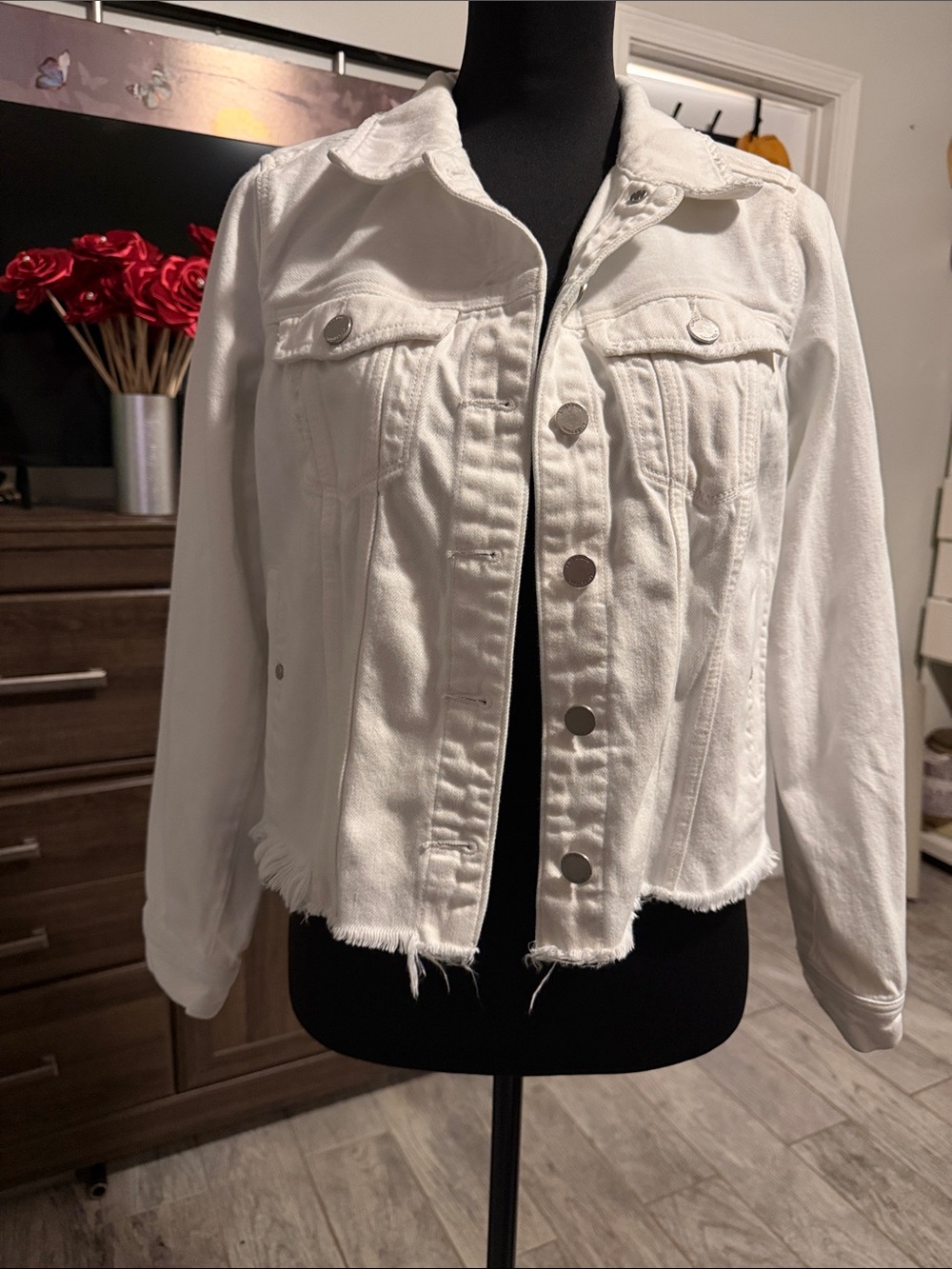 Liverpool White Frayed Hem Denim Jacket